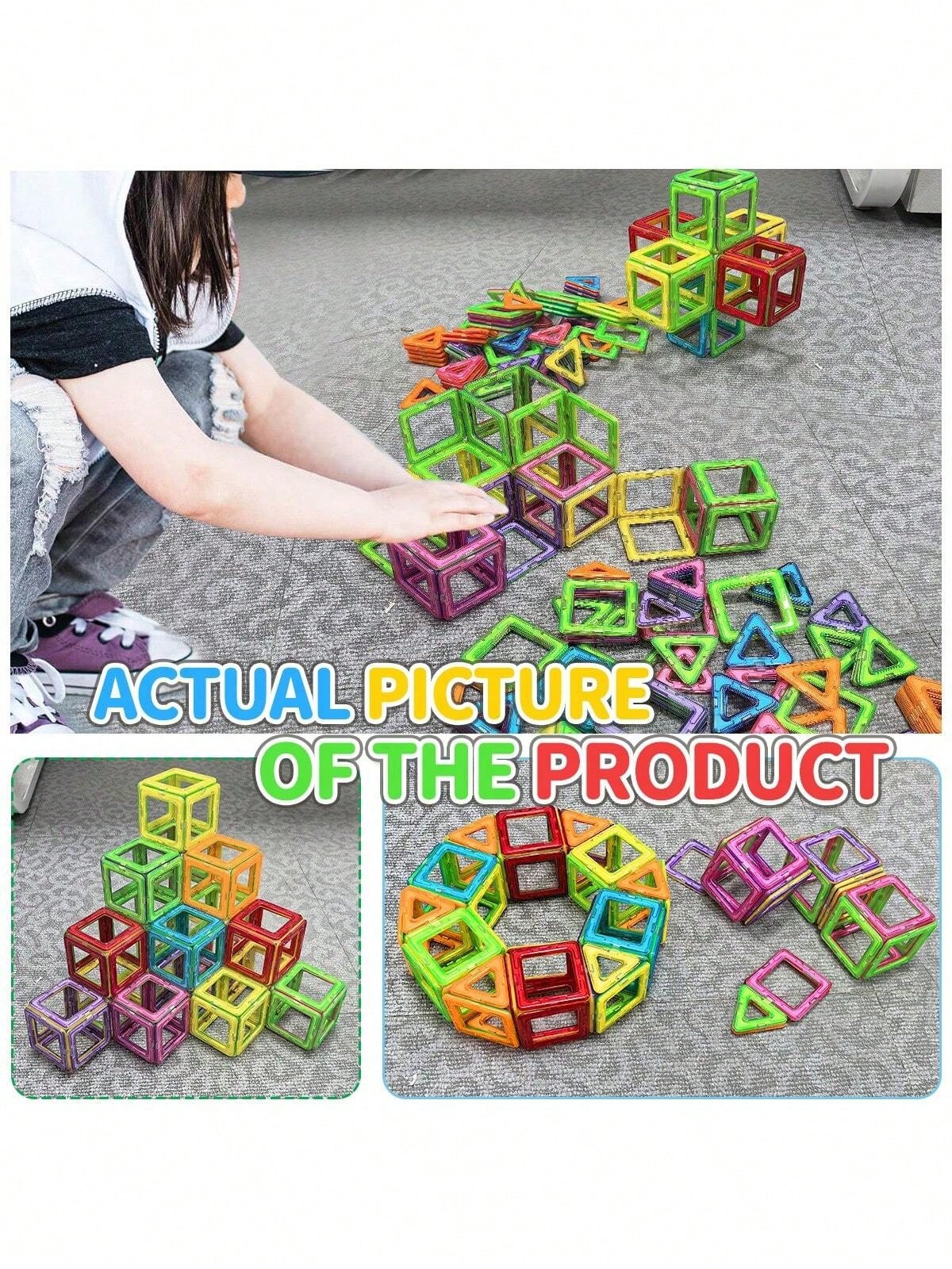 Large Magnetic Building Blocks 92-Piece Set - Multicolor STEM Construction Toy for Creative DIY Learning, Family Play and Birthday Gifts