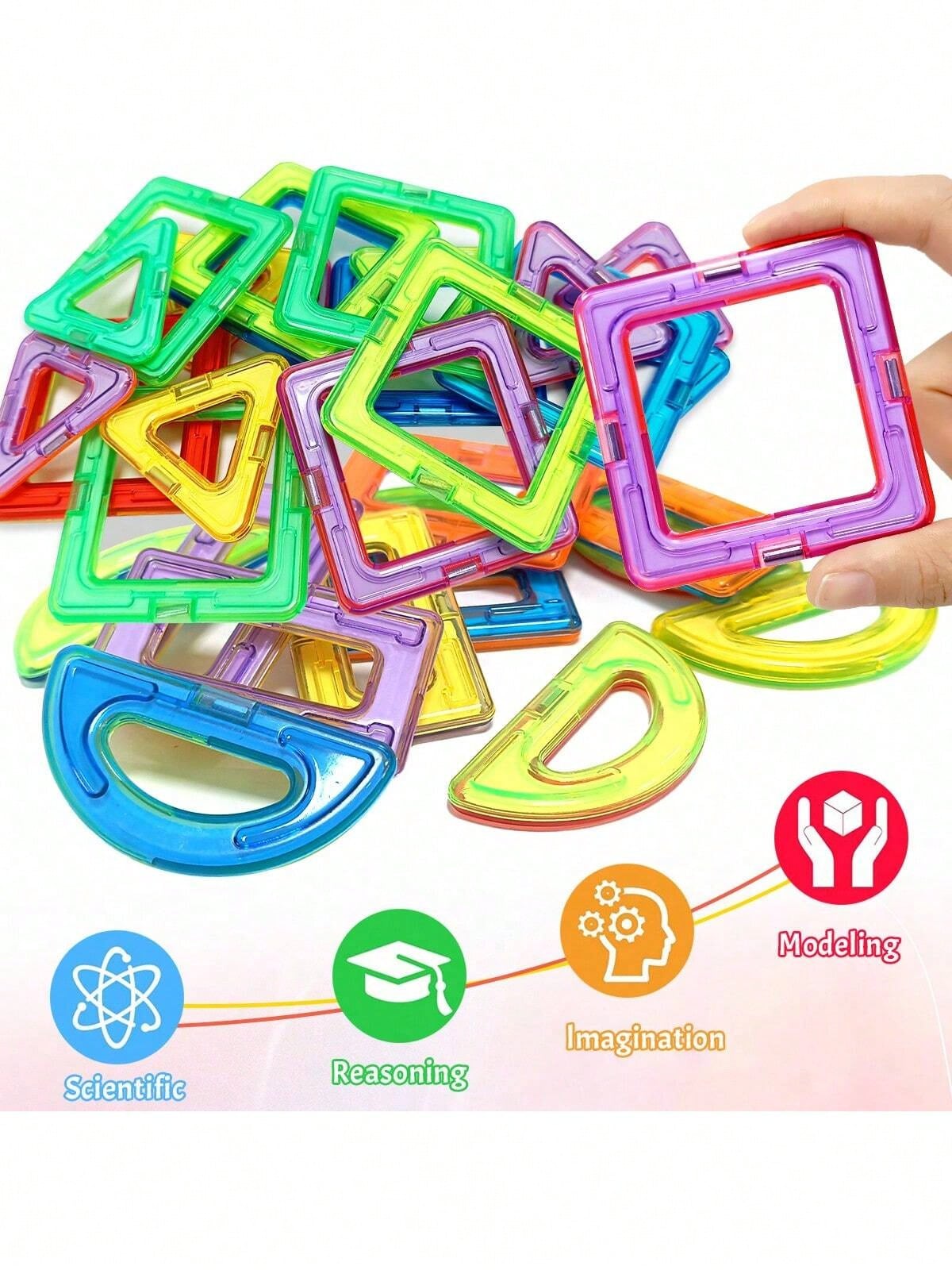 Large Magnetic Building Blocks 92-Piece Set - Multicolor STEM Construction Toy for Creative DIY Learning, Family Play and Birthday Gifts