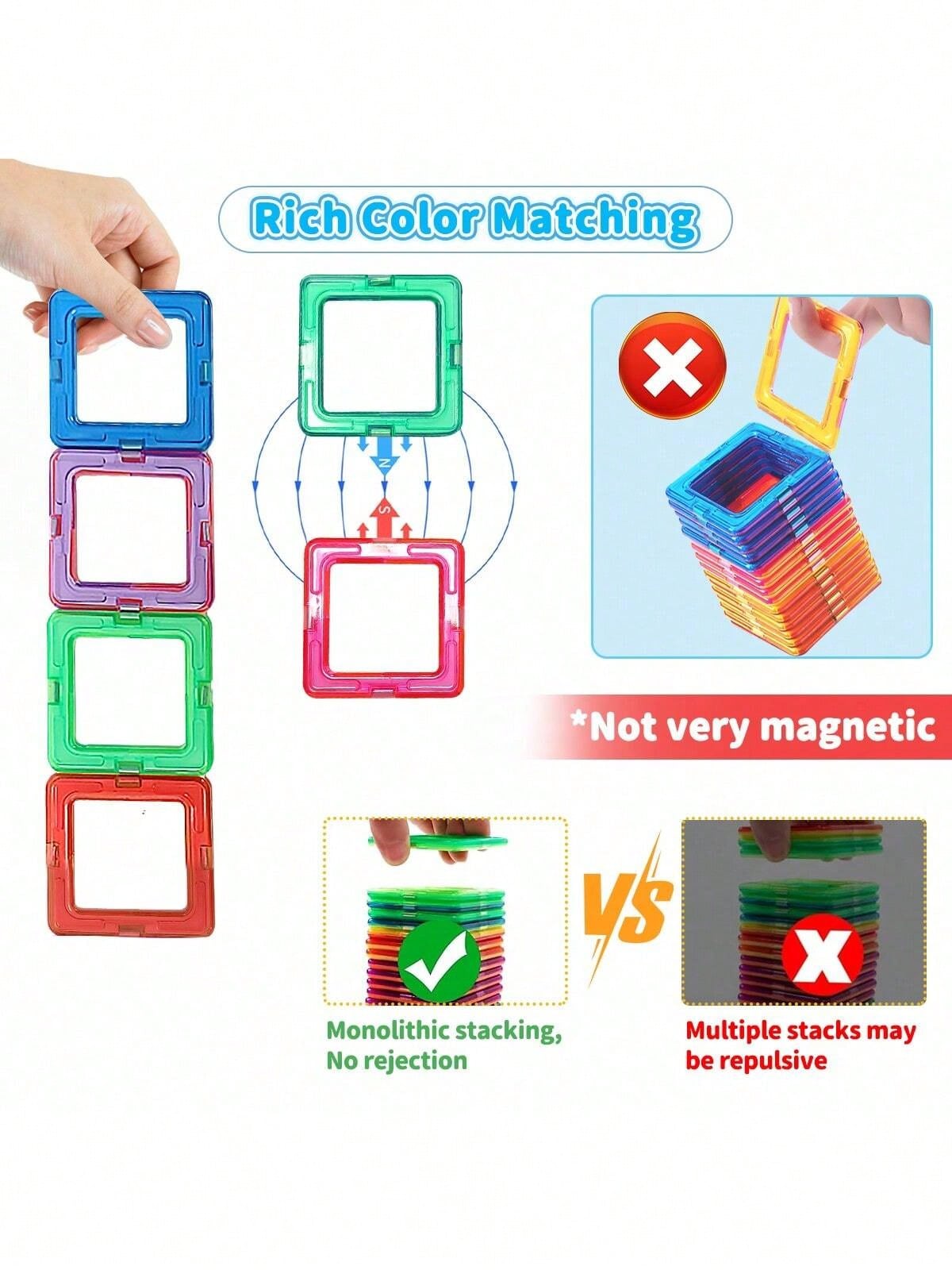 Large Magnetic Building Blocks 92-Piece Set - Multicolor STEM Construction Toy for Creative DIY Learning, Family Play and Birthday Gifts