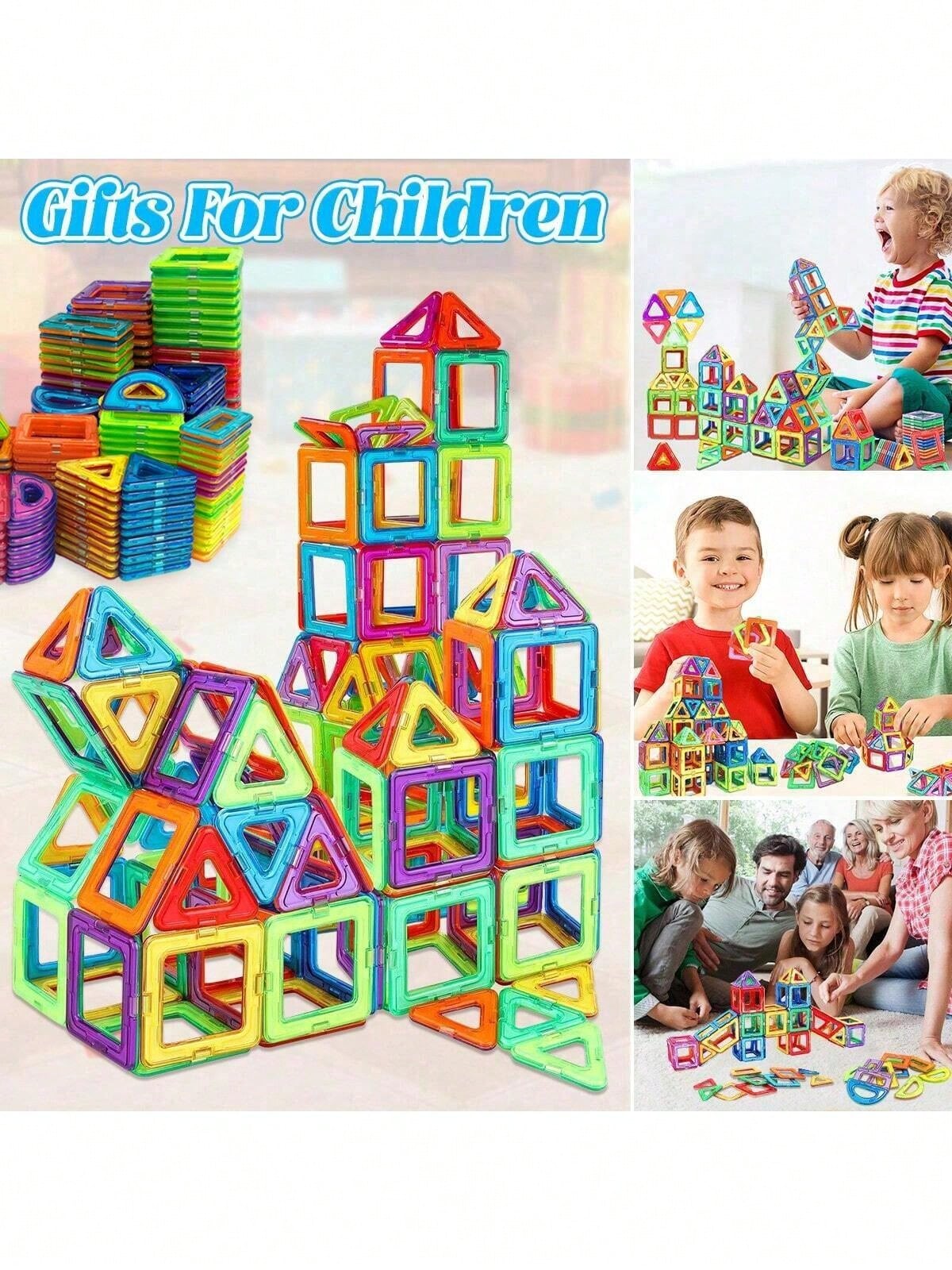 Large Magnetic Building Blocks 92-Piece Set - Multicolor STEM Construction Toy for Creative DIY Learning, Family Play and Birthday Gifts