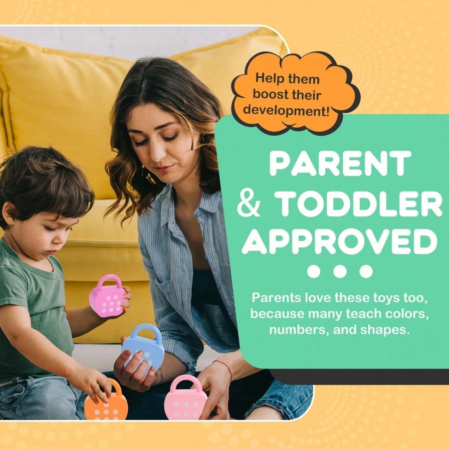 Apple Lock and Key Toy for Kids Ages 3+, 10 Apple-Shaped Locks with 20 Number and Color Cards, Montessori-Inspired Matching Learning Gift