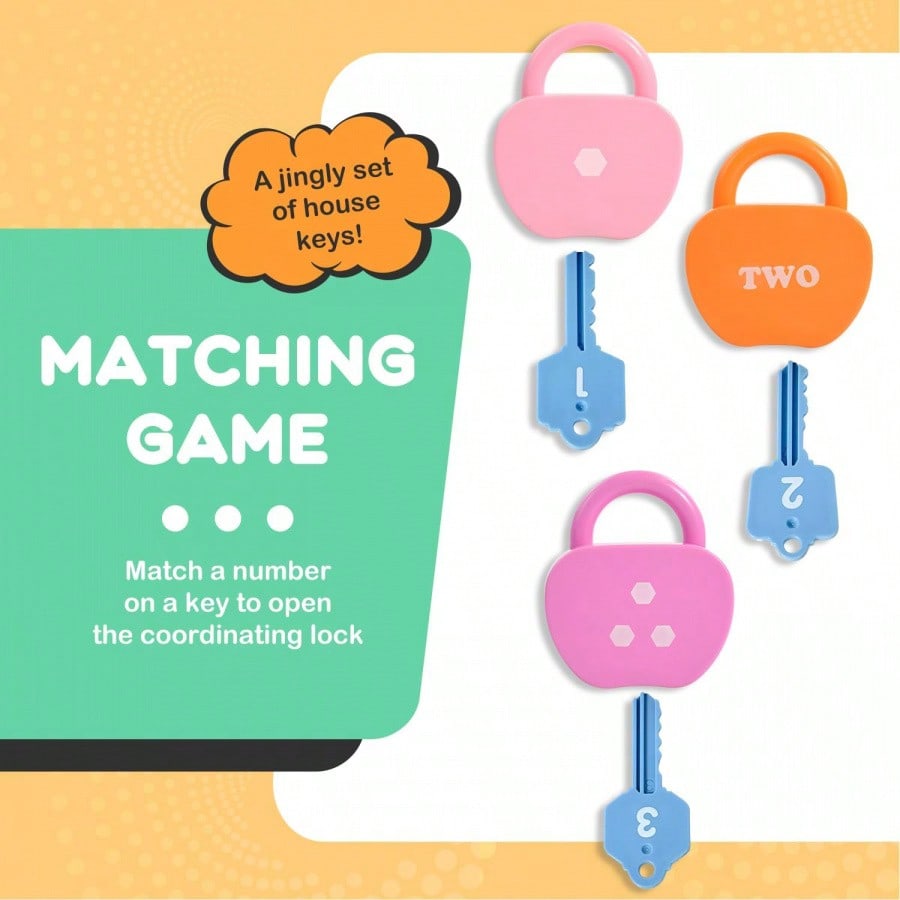Apple Lock and Key Toy for Kids Ages 3+, 10 Apple-Shaped Locks with 20 Number and Color Cards, Montessori-Inspired Matching Learning Gift