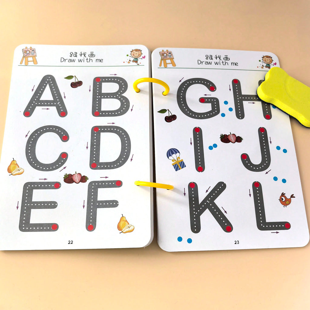 Alphabet and Number Writing Practice Book Set for Kids, Reusable Basic Exercises Workbook for Pen Control, Drawing and Classroom Learning Activities