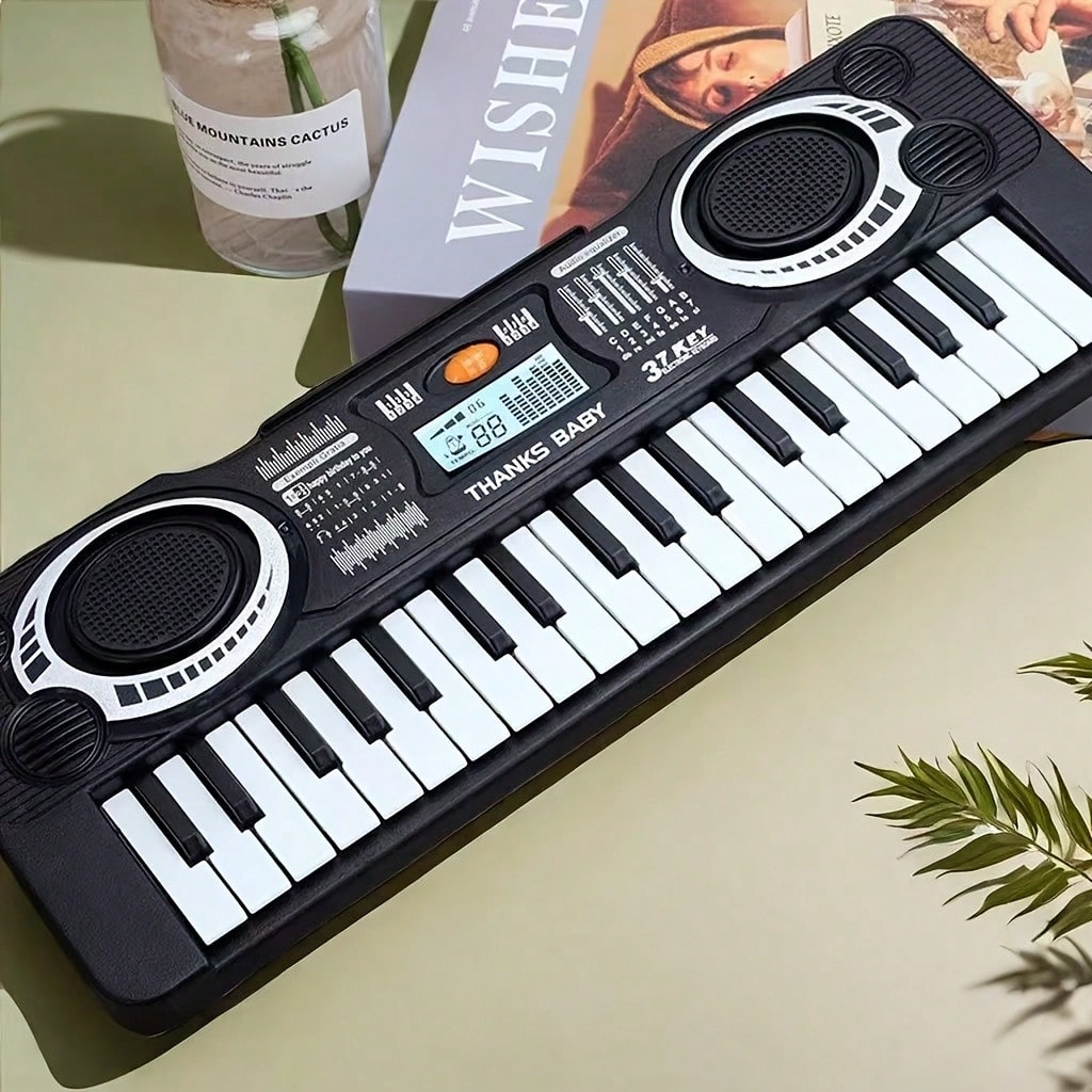 Electronic Keyboard for Kids, 37-Key Multifunctional Beginner Piano Toy in Black for Music Exploration, Birthday and Christmas Gifts