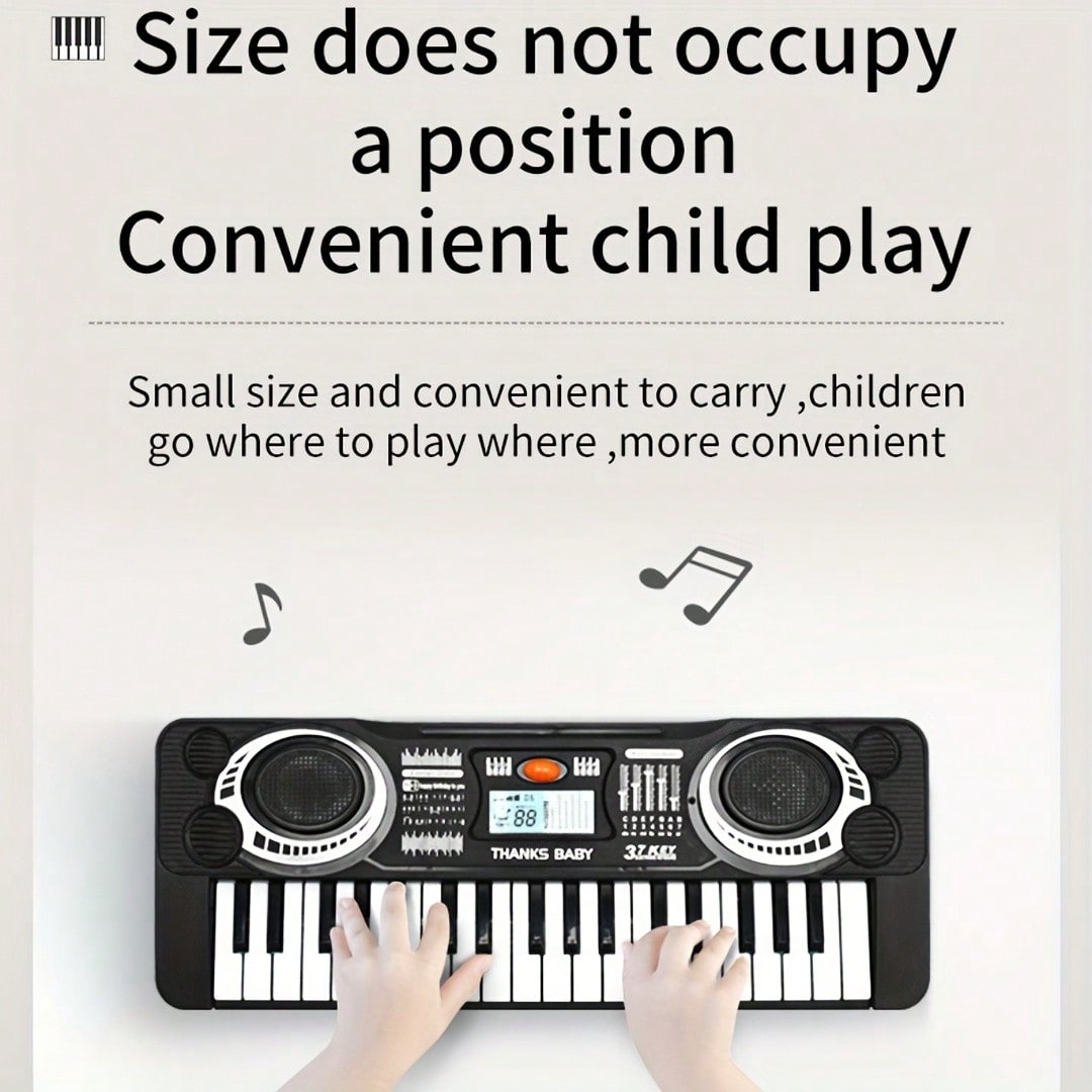 Electronic Keyboard for Kids, 37-Key Multifunctional Beginner Piano Toy in Black for Music Exploration, Birthday and Christmas Gifts