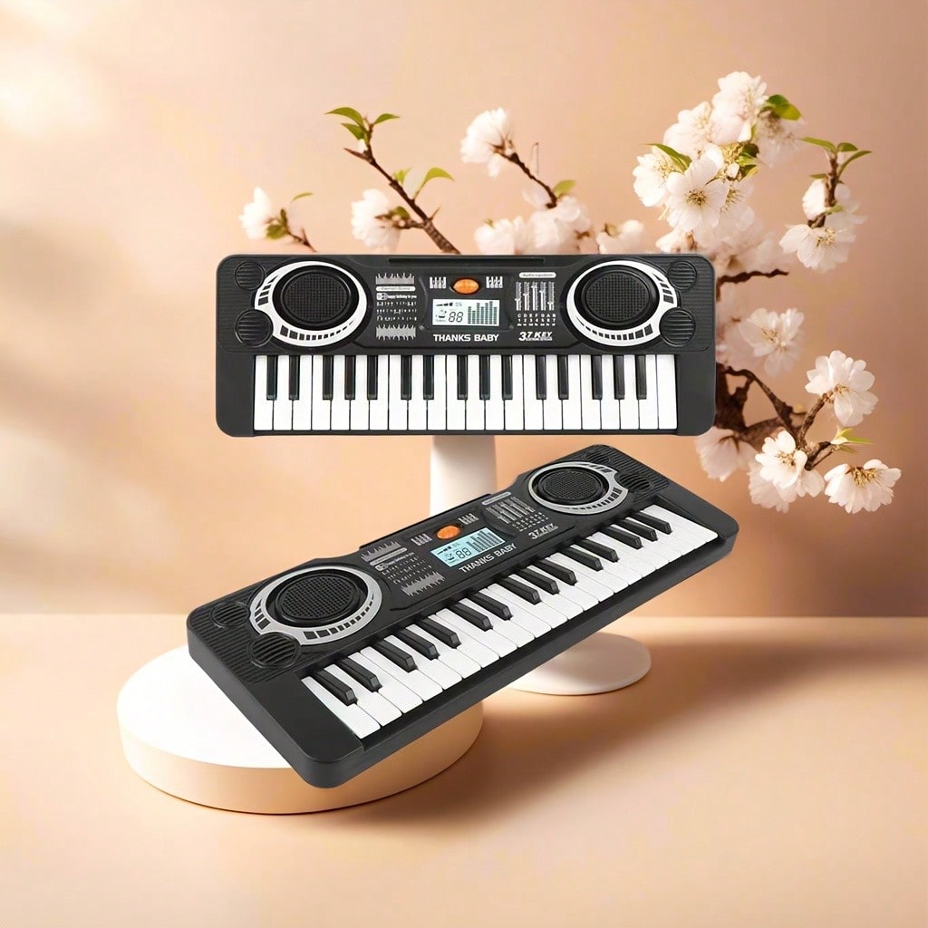 Electronic Keyboard for Kids, 37-Key Multifunctional Beginner Piano Toy in Black for Music Exploration, Birthday and Christmas Gifts