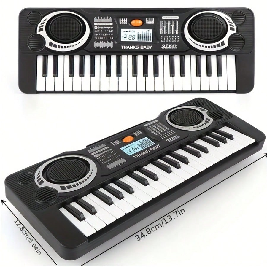 Electronic Keyboard for Kids, 37-Key Multifunctional Beginner Piano Toy in Black for Music Exploration, Birthday and Christmas Gifts