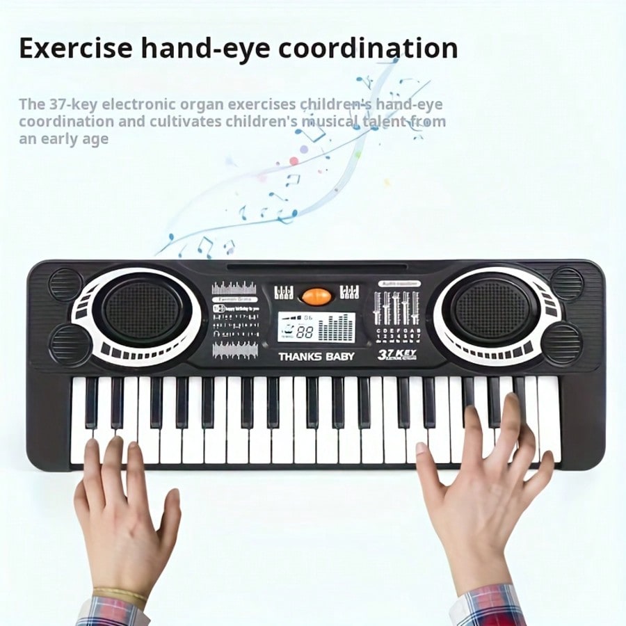 Electronic Keyboard for Kids, 37-Key Multifunctional Beginner Piano Toy in Black for Music Exploration, Birthday and Christmas Gifts