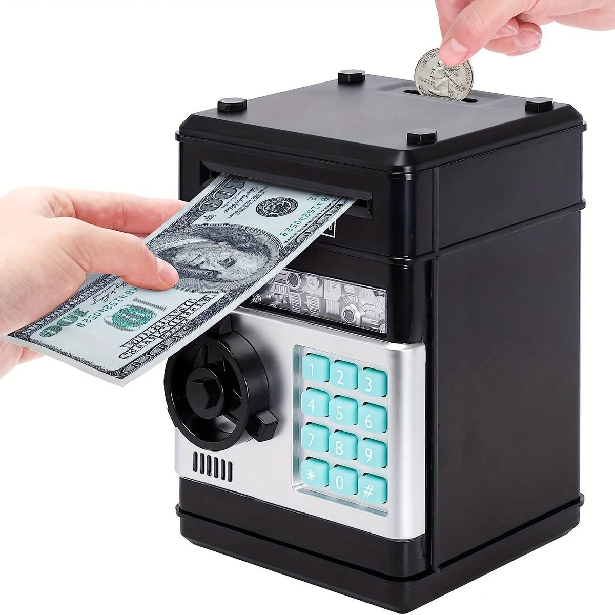 Kids Money Savings Bank, Electronic Mini ATM Cash and Coin Box for Ages 3-12, Allowance Saving Practice and Birthday Christmas Gifts for Boys and Girls