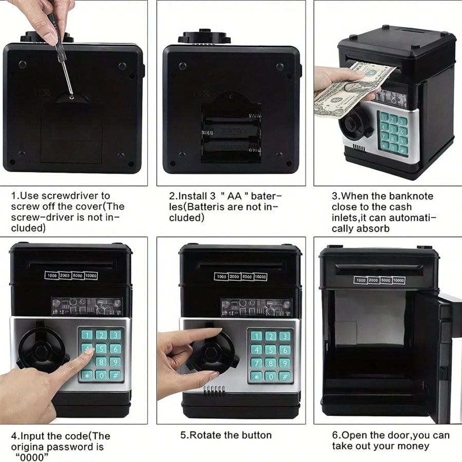 Kids Money Savings Bank, Electronic Mini ATM Cash and Coin Box for Ages 3-12, Allowance Saving Practice and Birthday Christmas Gifts for Boys and Girls