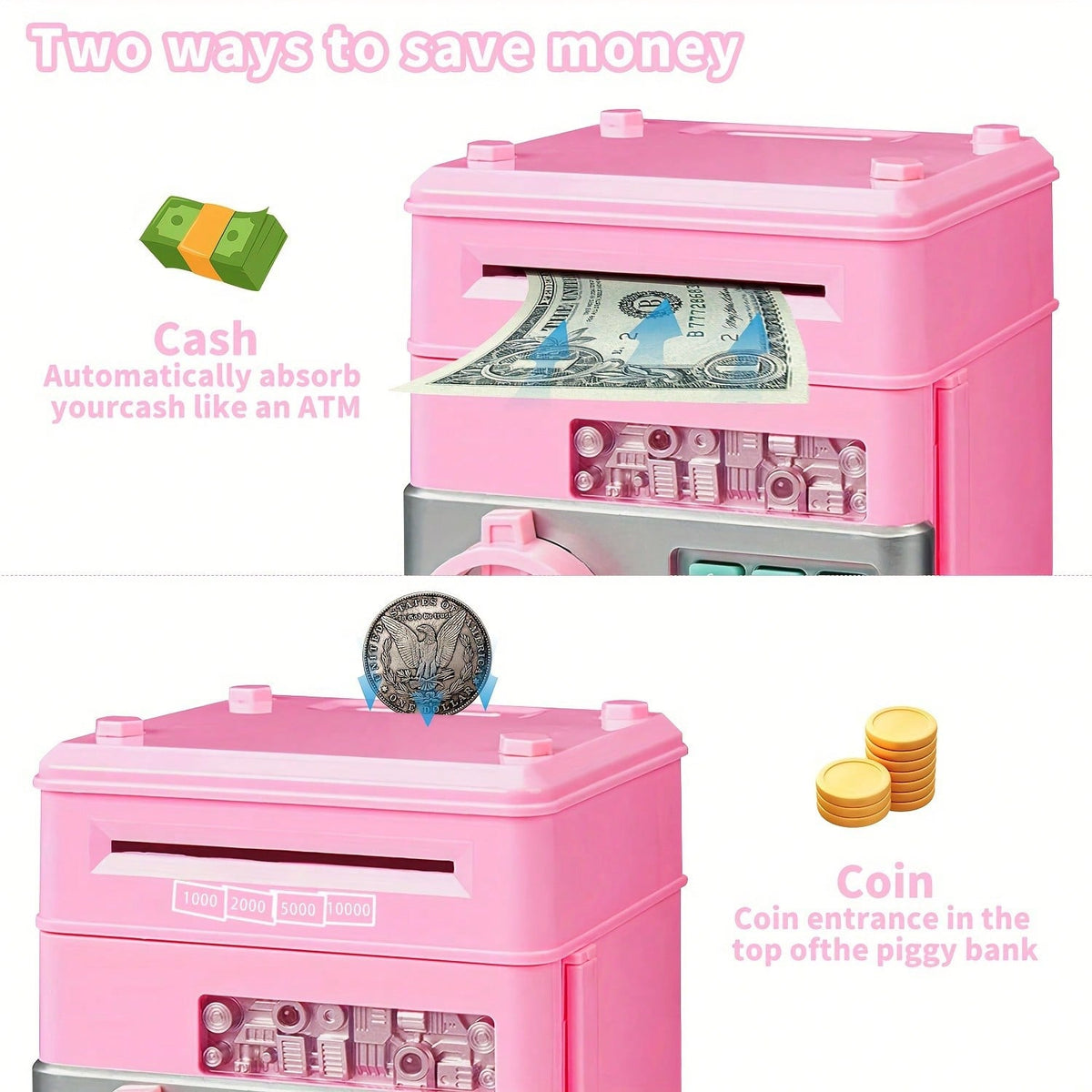Electronic Piggy Bank for Kids Ages 3-12, Mini ATM Cash and Coin Savings Box for Allowance Goals, Birthday and Christmas Gifts for Boys and Girls