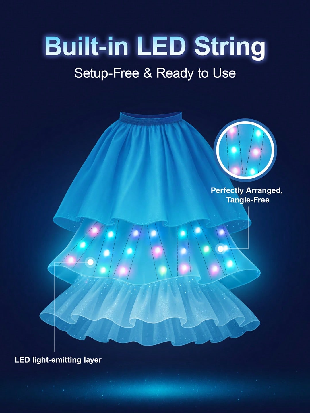 Blue Light Up Princess Dress for Girls, Kids Dress Up Costume for Birthday Parties, Halloween Cosplay, Holiday Celebrations and Imaginative Play