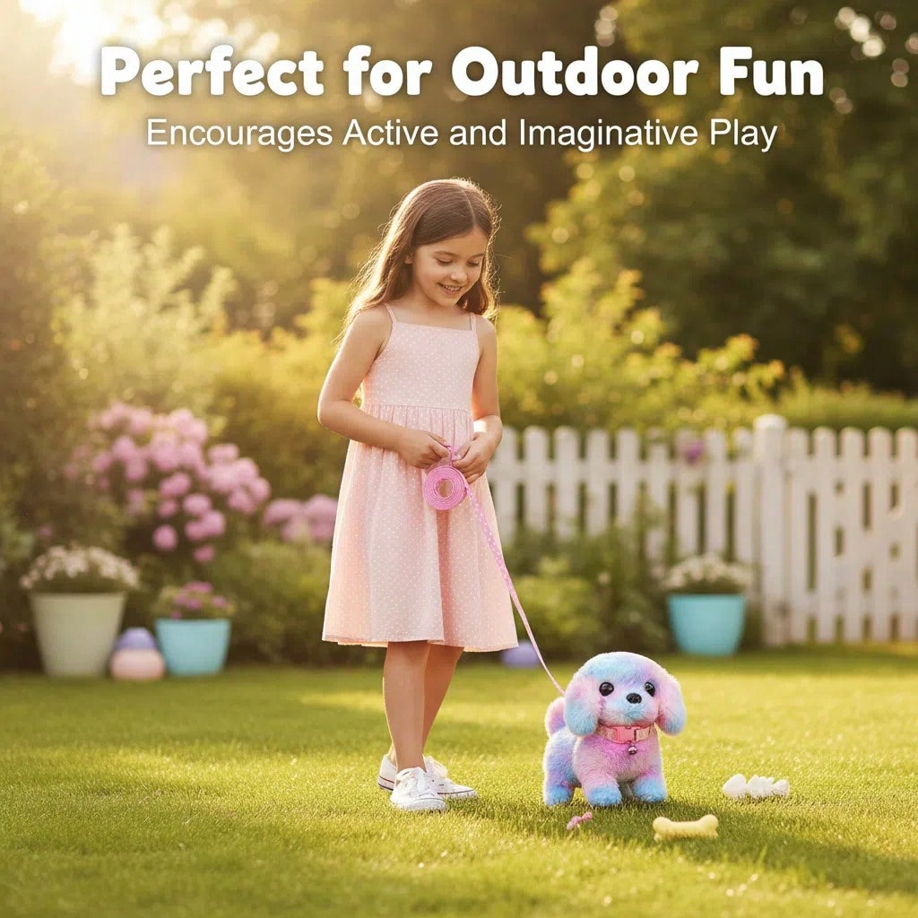 Electric Toy Puppy Set with Leash, Bone and Bow, Walking Barking Plush Pet Dog with Wagging Tail for Pretend Play and Holiday Gifts