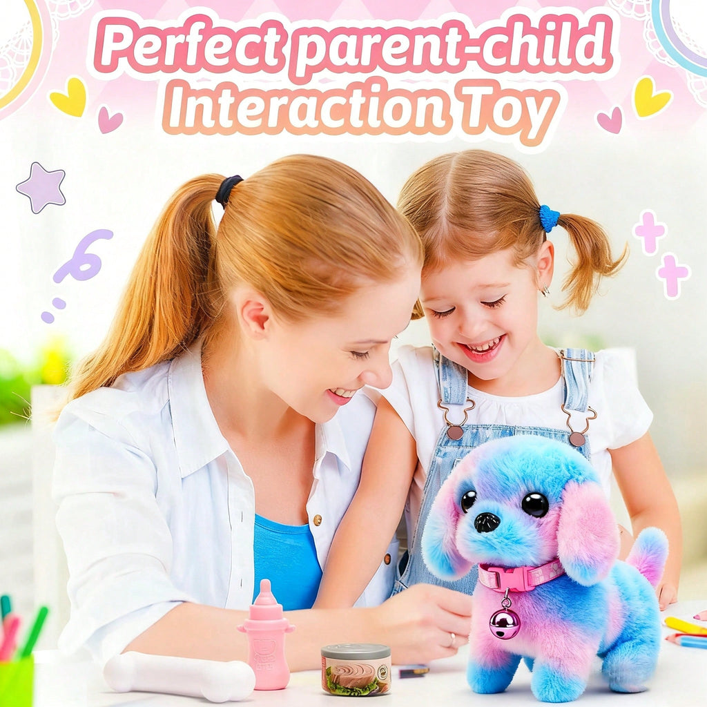 Electric Toy Puppy Set with Leash, Bone and Bow, Walking Barking Plush Pet Dog with Wagging Tail for Pretend Play and Holiday Gifts