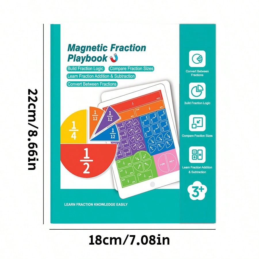 Magnetic Fraction Manipulatives with Tiles and Circles, Visual Math Learning Puzzle Book for Elementary School, Homeschool and Classroom Practice