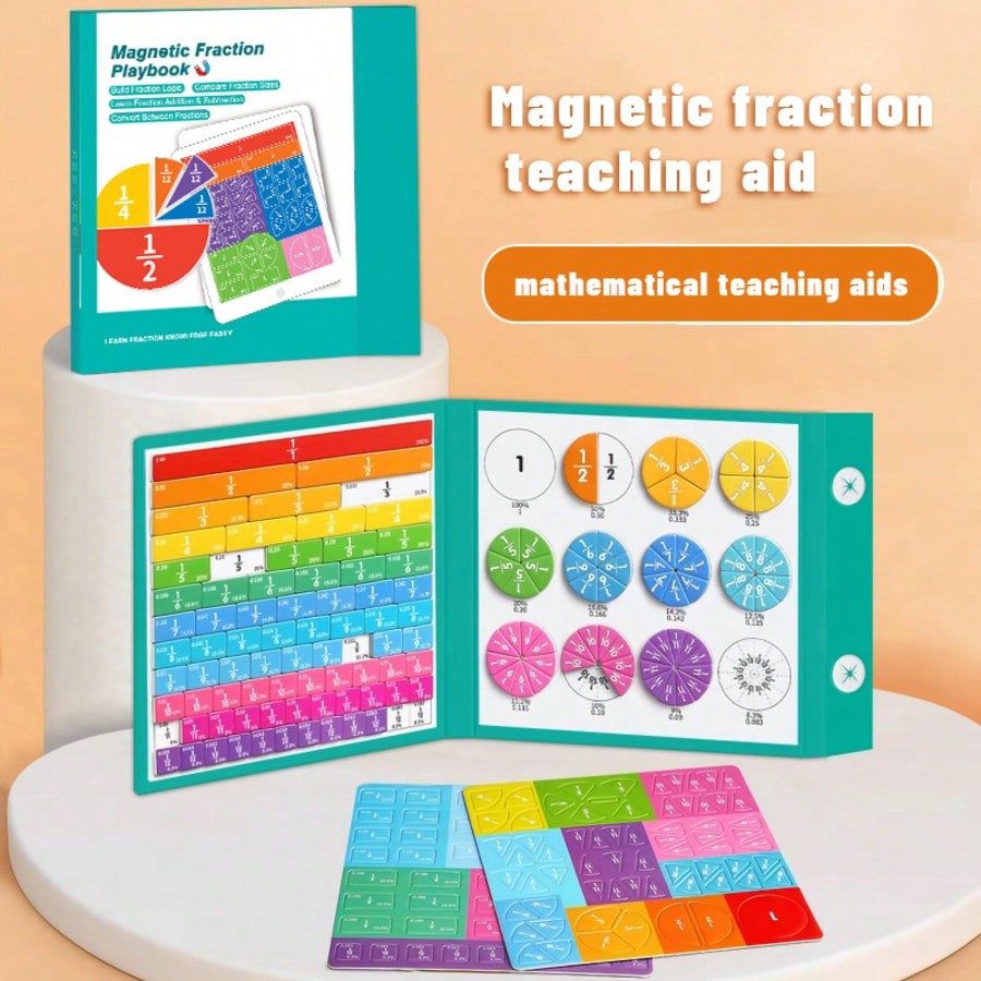 Magnetic Fraction Manipulatives with Tiles and Circles, Visual Math Learning Puzzle Book for Elementary School, Homeschool and Classroom Practice