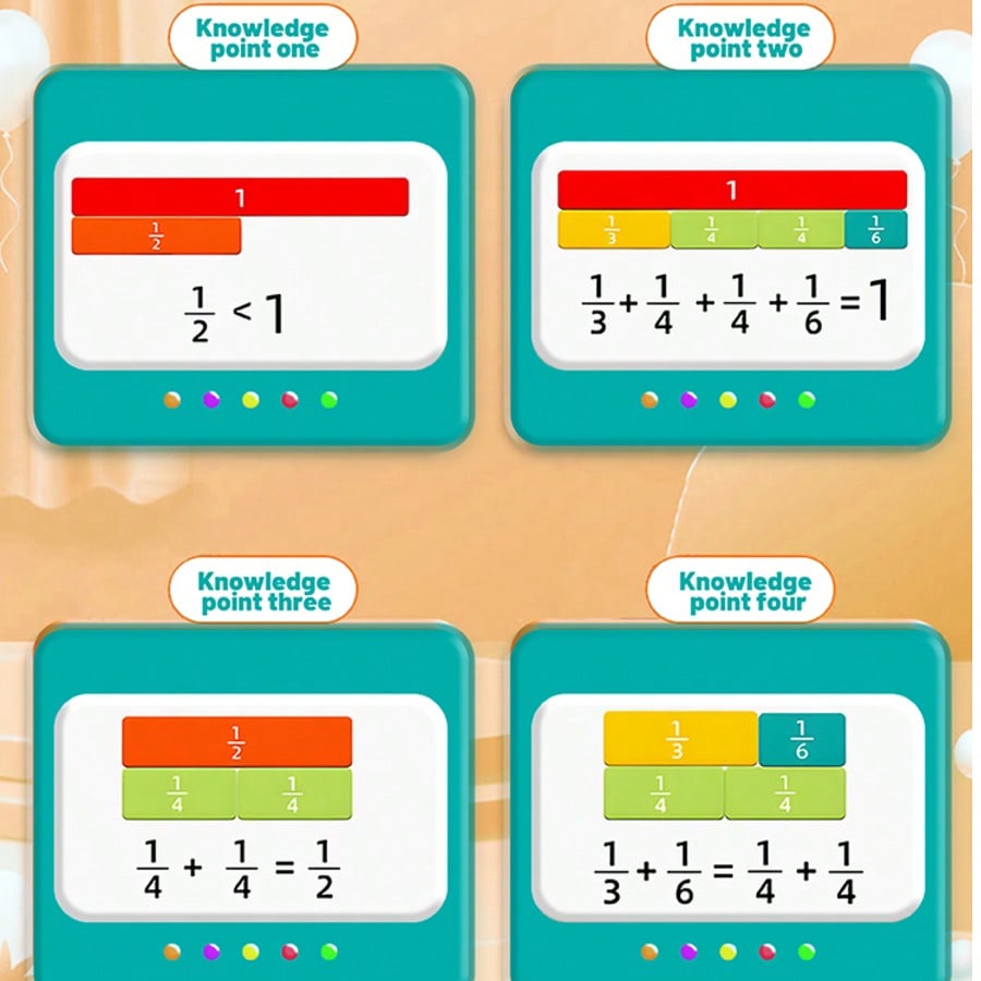 Magnetic Fraction Manipulatives with Tiles and Circles, Visual Math Learning Puzzle Book for Elementary School, Homeschool and Classroom Practice