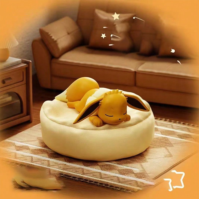 Eevee Sleeping Figure Blind Box, Evolution Series Chibi Collectible with Soft Resin Texture, 1 Random Figurine for Desk and Bedside Decor