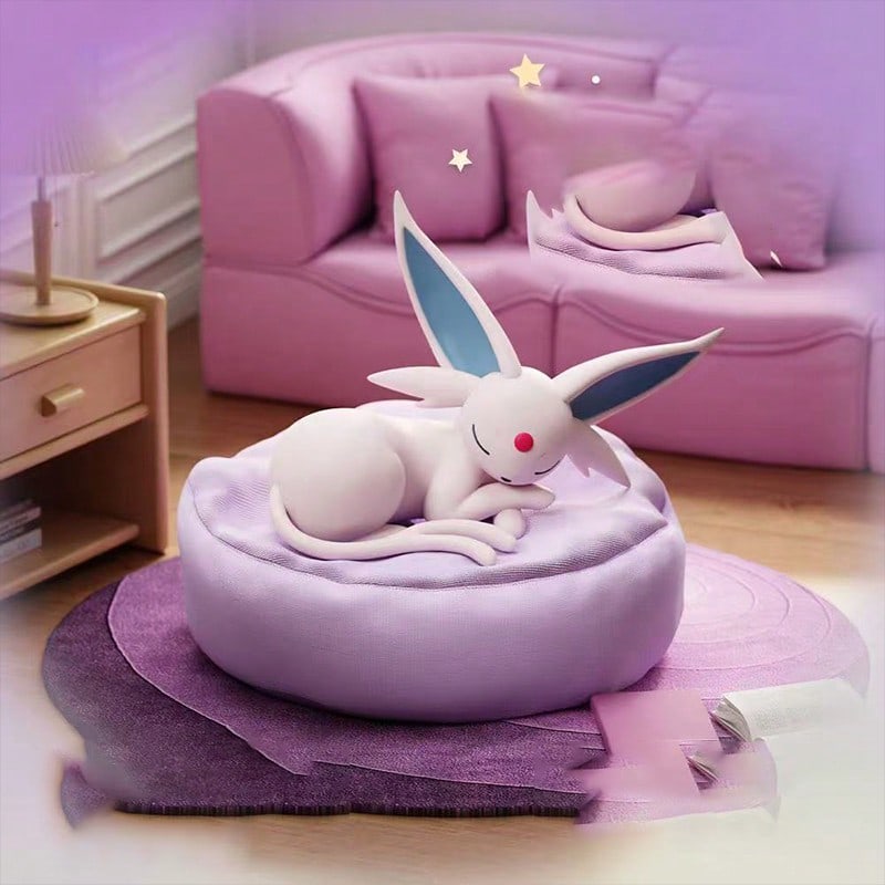 Eevee Sleeping Figure Blind Box, Evolution Series Chibi Collectible with Soft Resin Texture, 1 Random Figurine for Desk and Bedside Decor