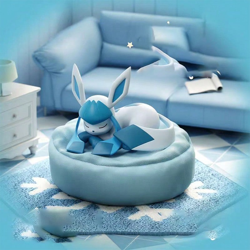 Eevee Sleeping Figure Blind Box, Evolution Series Chibi Collectible with Soft Resin Texture, 1 Random Figurine for Desk and Bedside Decor