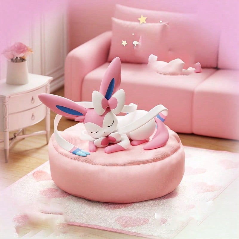Eevee Sleeping Figure Blind Box, Evolution Series Chibi Collectible with Soft Resin Texture, 1 Random Figurine for Desk and Bedside Decor