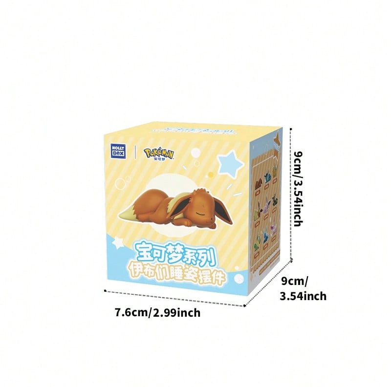 Eevee Sleeping Figure Blind Box, Evolution Series Chibi Collectible with Soft Resin Texture, 1 Random Figurine for Desk and Bedside Decor