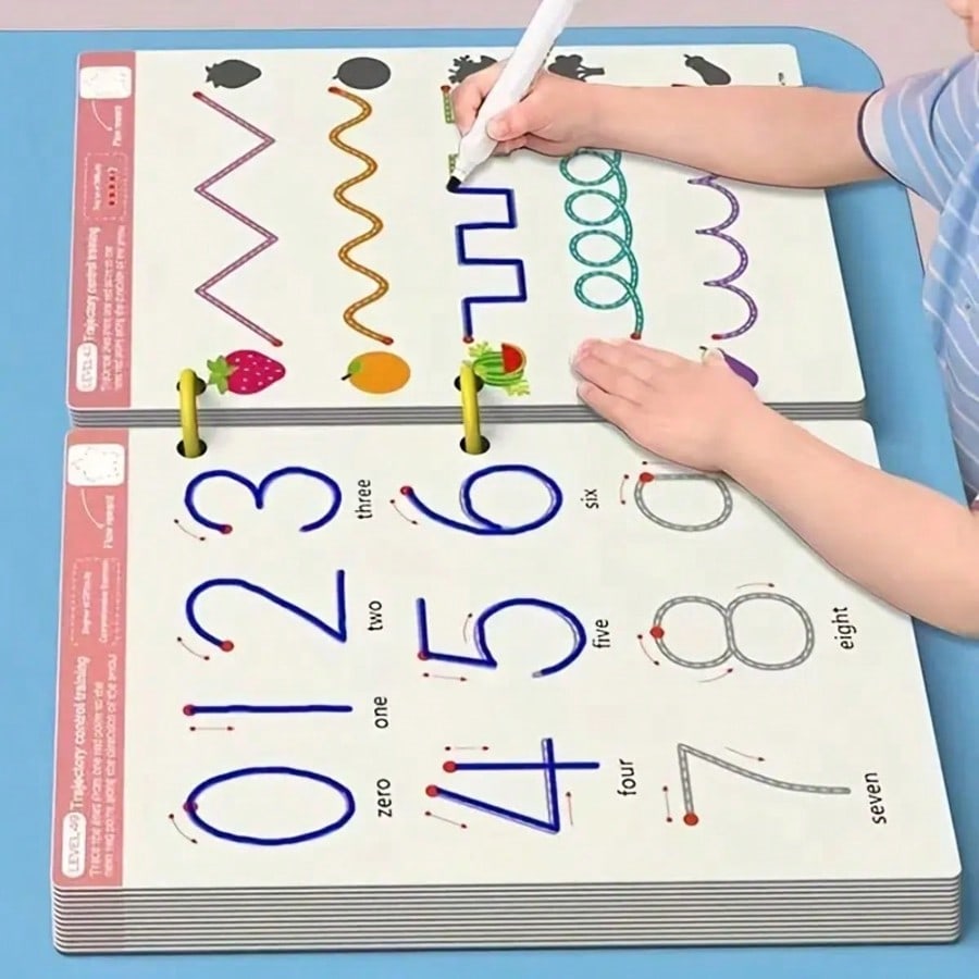 Alphabet and Number Writing Practice Book Set for Kids, Reusable Basic Exercises Workbook for Pen Control, Drawing and Classroom Learning Activities