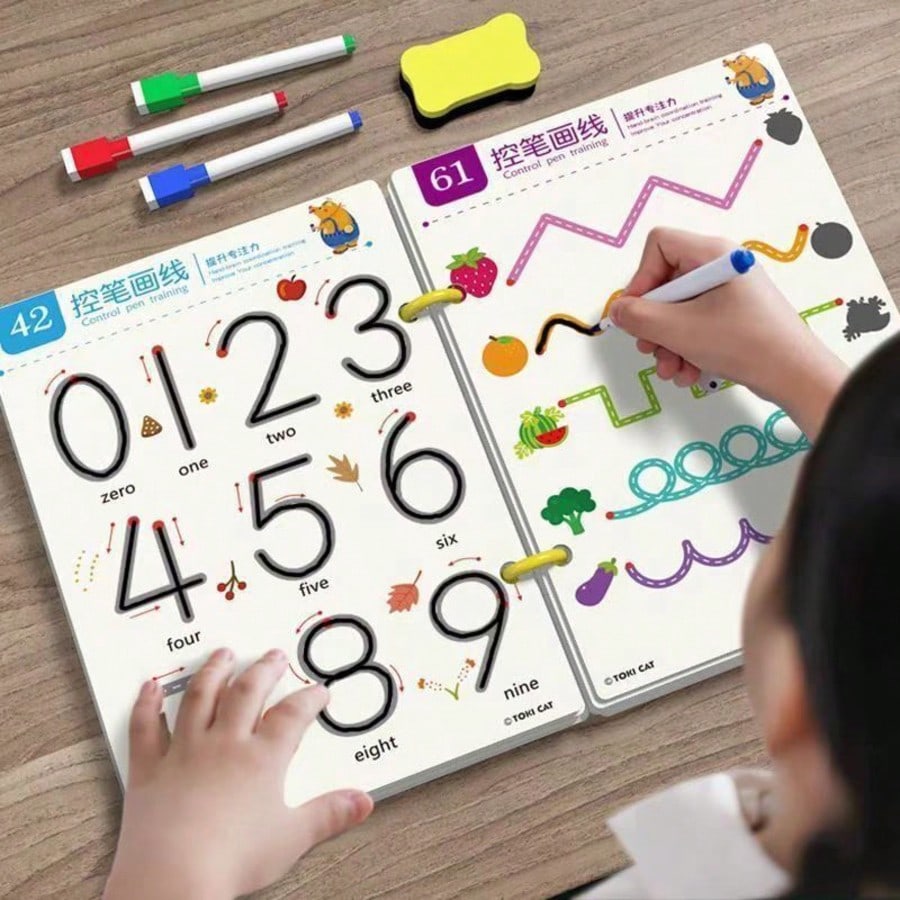 Alphabet and Number Writing Practice Book Set for Kids, Reusable Basic Exercises Workbook for Pen Control, Drawing and Classroom Learning Activities