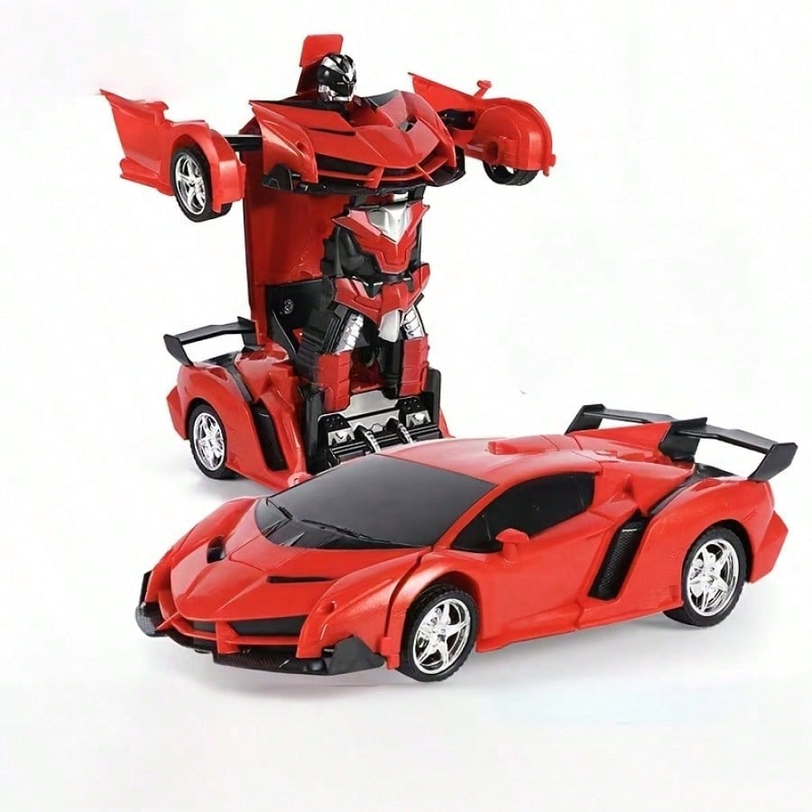 Red Transforming RC Robot Car for Kids Ages 3+, 1:18 Scale Remote Control Vehicle with One-Button Transformation and 360-Degree Drift for Birthday Gifts