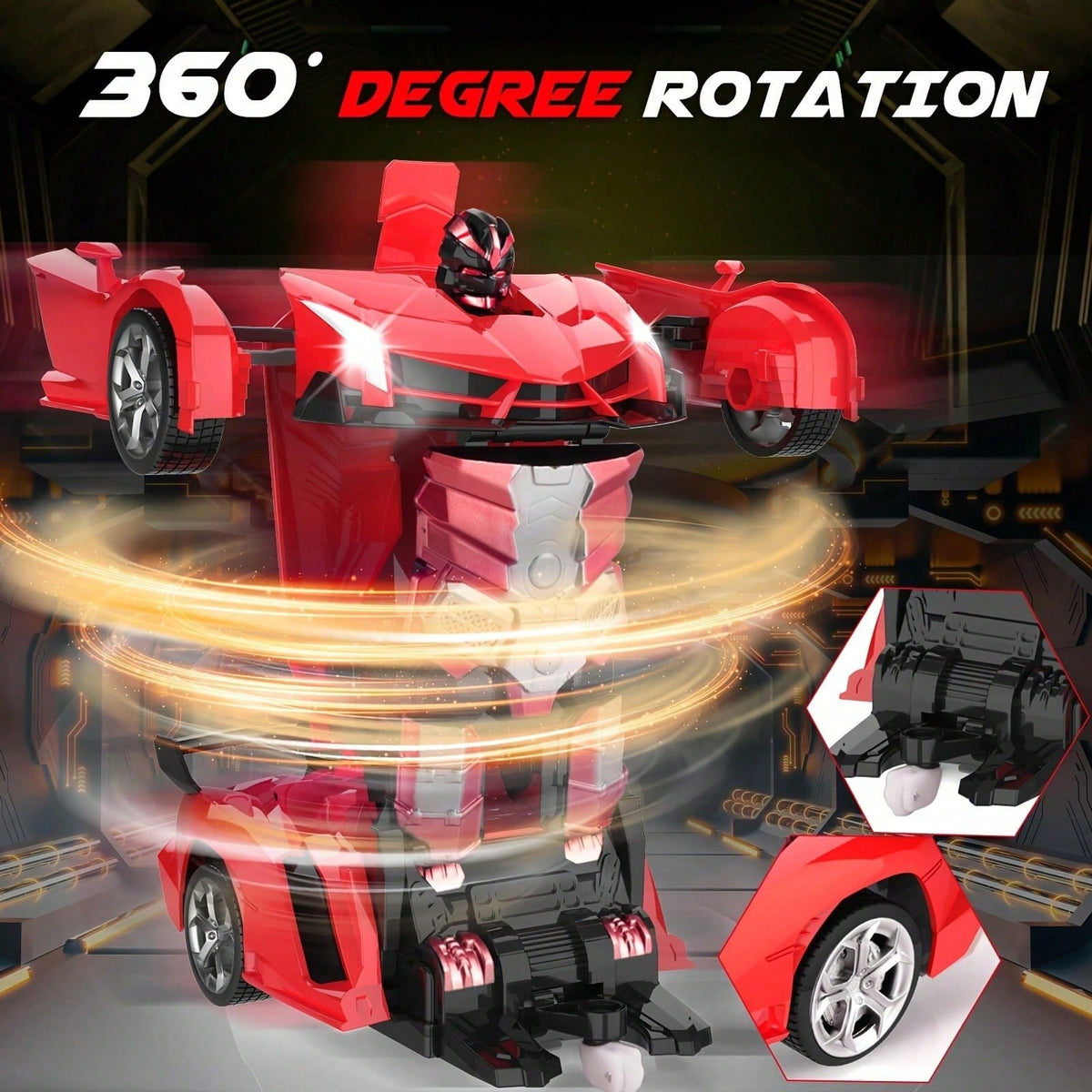 Red Transforming RC Robot Car for Kids Ages 3+, 1:18 Scale Remote Control Vehicle with One-Button Transformation and 360-Degree Drift for Birthday Gifts