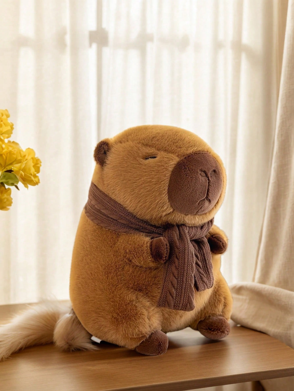 Capybara Plush with Scarf, Cute Animal Stuffed Doll for Capybara Lovers, Cozy Desk and Bedroom Displays, Birthday and Holiday Gifts, 1 Piece
