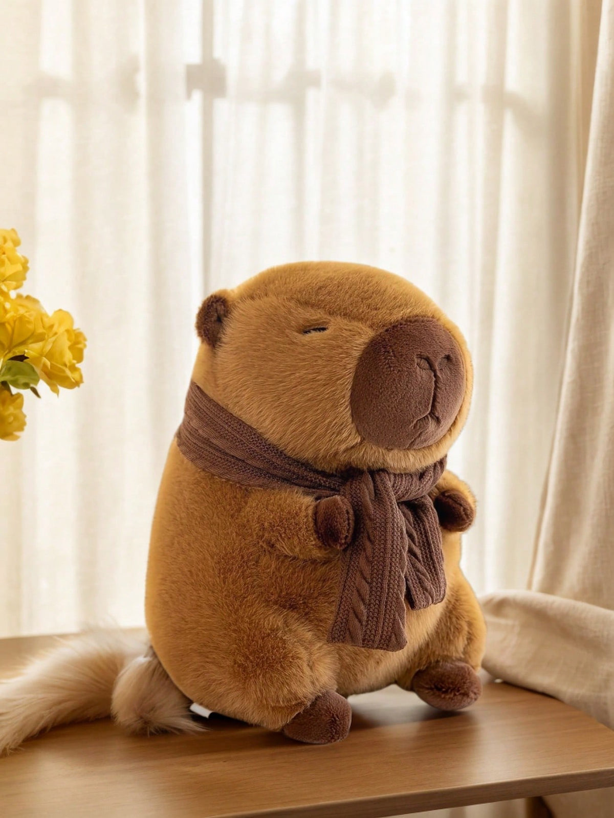 Capybara Plush with Scarf, Cute Animal Stuffed Doll for Capybara Lovers, Cozy Desk and Bedroom Displays, Birthday and Holiday Gifts, 1 Piece