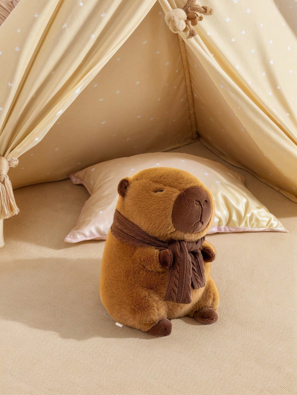 Capybara Plush with Scarf, Cute Animal Stuffed Doll for Capybara Lovers, Cozy Desk and Bedroom Displays, Birthday and Holiday Gifts, 1 Piece