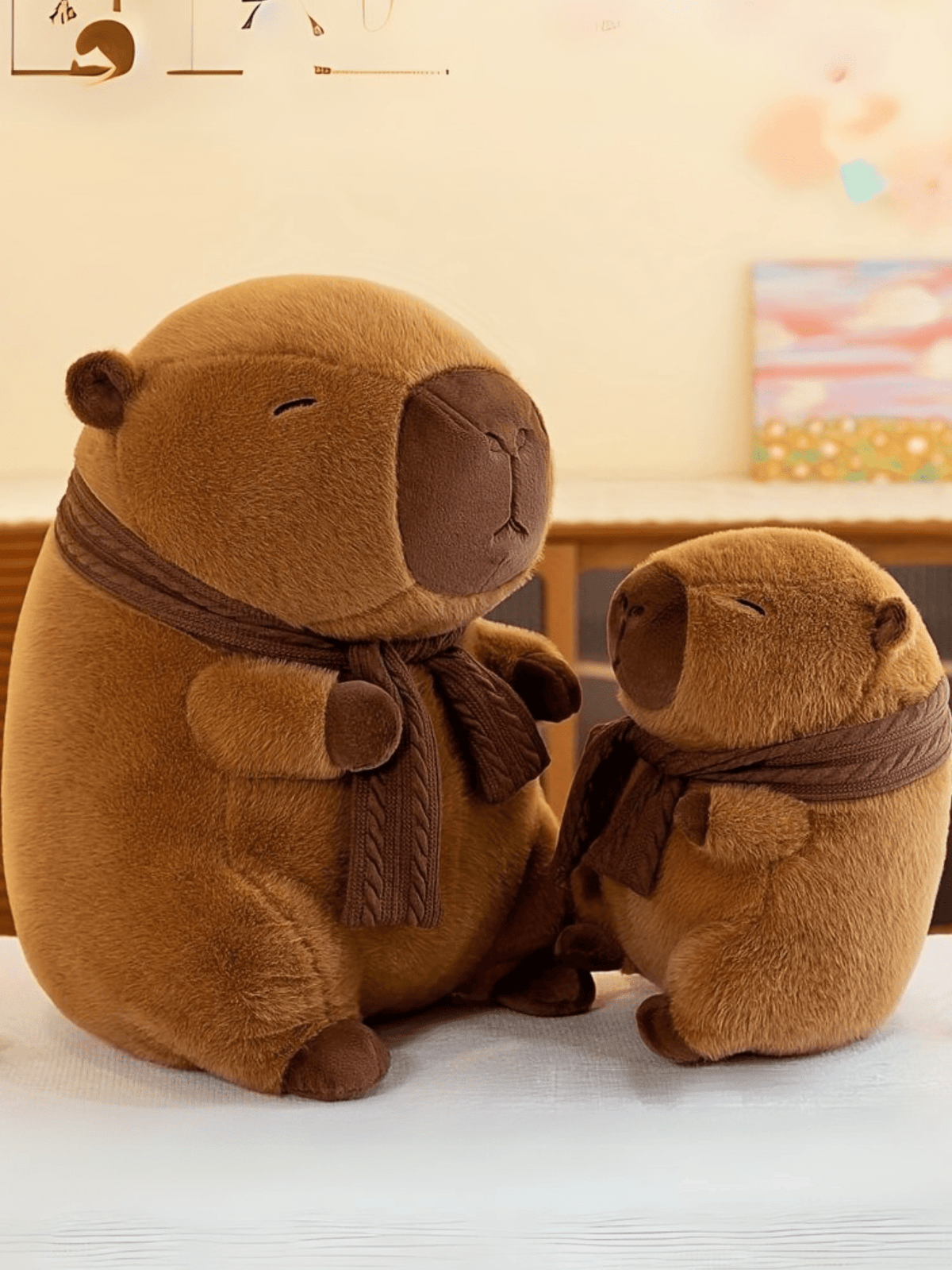 Capybara Plush with Scarf, Cute Animal Stuffed Doll for Capybara Lovers, Cozy Desk and Bedroom Displays, Birthday and Holiday Gifts, 1 Piece