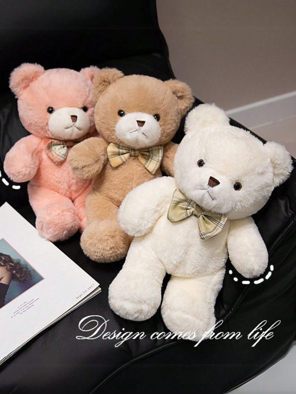 Bow Tie Teddy Bear, 11.81 Inch Soft Plush Stuffed Animal in Pink, Brown or White for Valentine's Day, Christmas Gifts and Home Decor