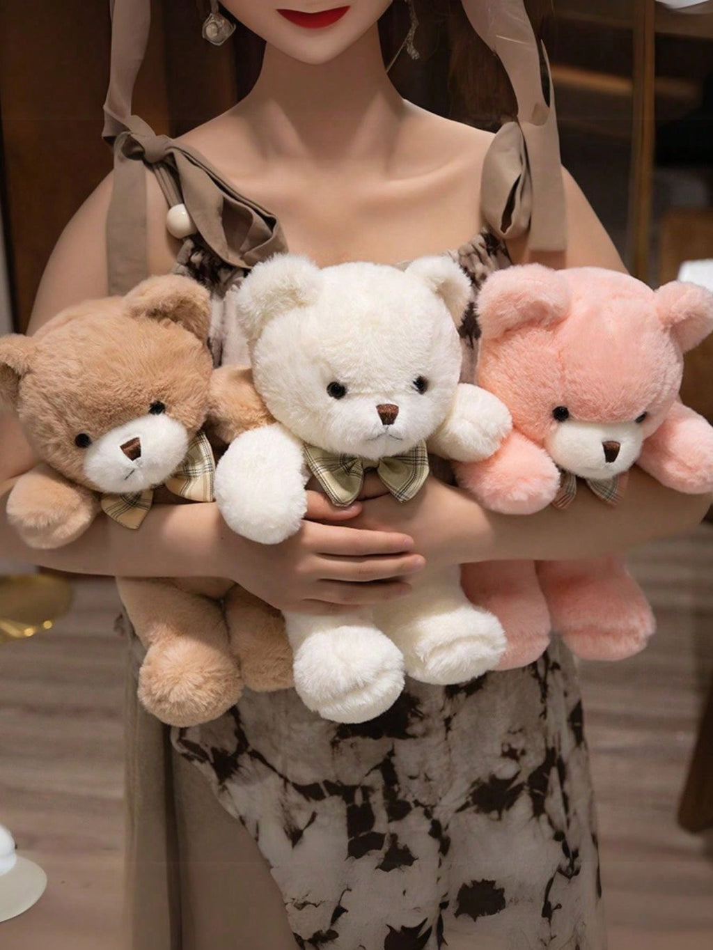 Bow Tie Teddy Bear, 11.81 Inch Soft Plush Stuffed Animal in Pink, Brown or White for Valentine's Day, Christmas Gifts and Home Decor
