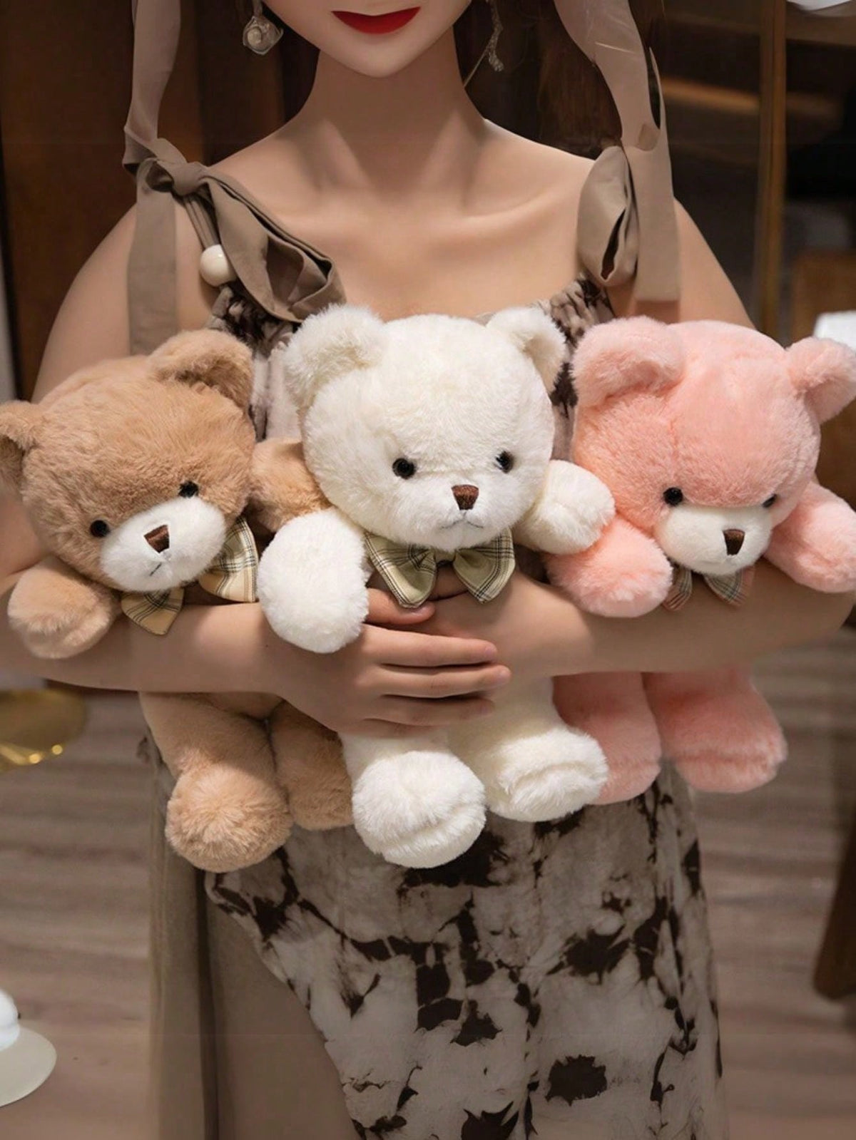 Bow Tie Teddy Bear, 11.81 Inch Soft Plush Stuffed Animal in Pink, Brown or White for Valentine's Day, Christmas Gifts and Home Decor
