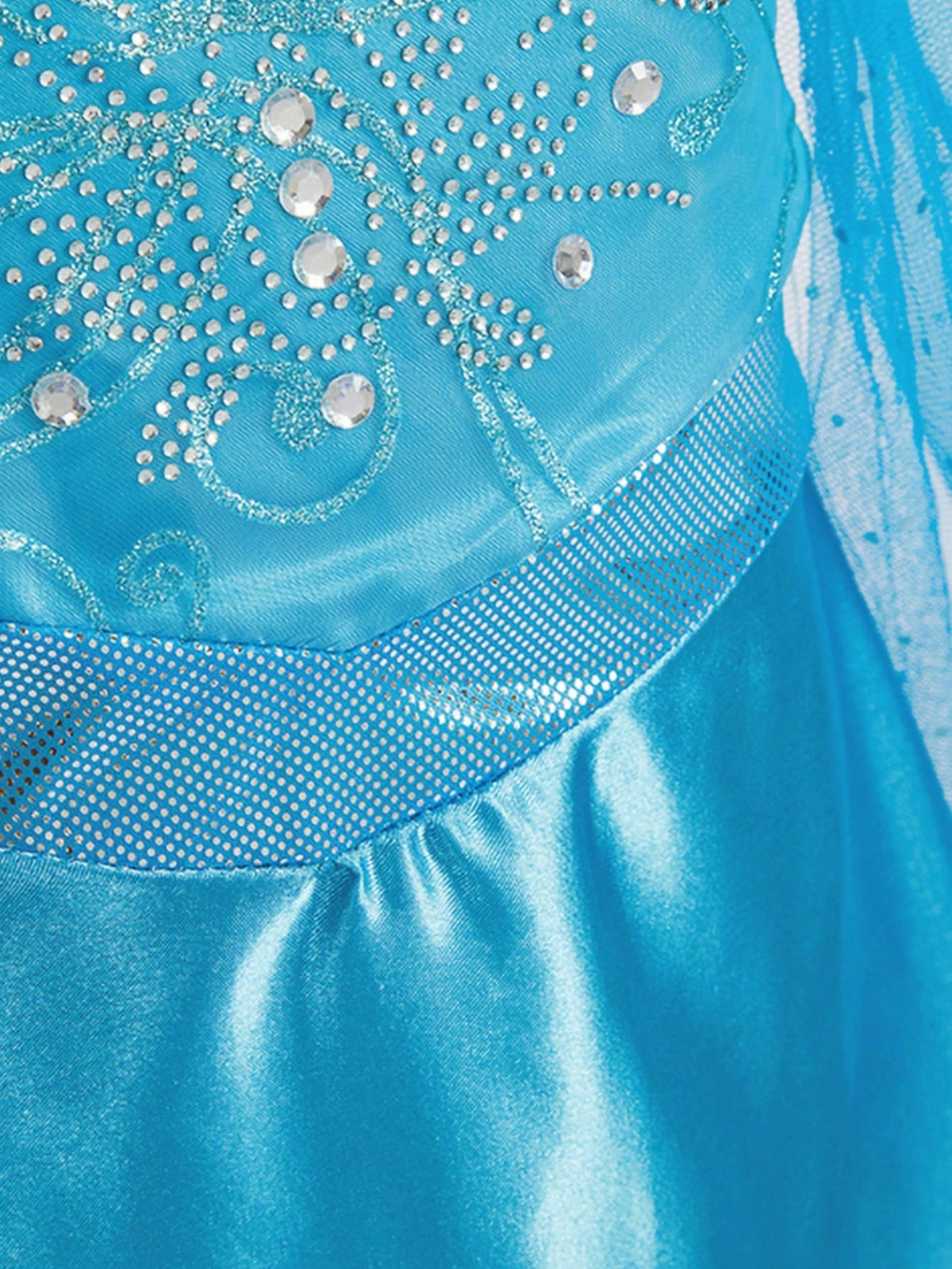 Long Sleeve Princess Dress for Girls, Blue Tulle Costume with Crown and Magic Wand for Halloween, Birthday Parties and Holiday Role Play