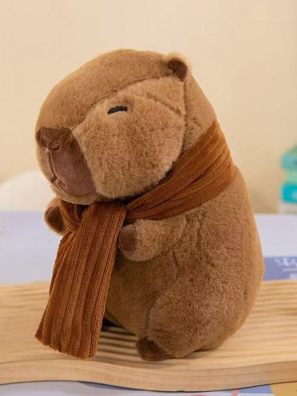 Capybara Plush with Scarf, Cute Animal Stuffed Doll for Capybara Lovers, Cozy Desk and Bedroom Displays, Birthday and Holiday Gifts, 1 Piece