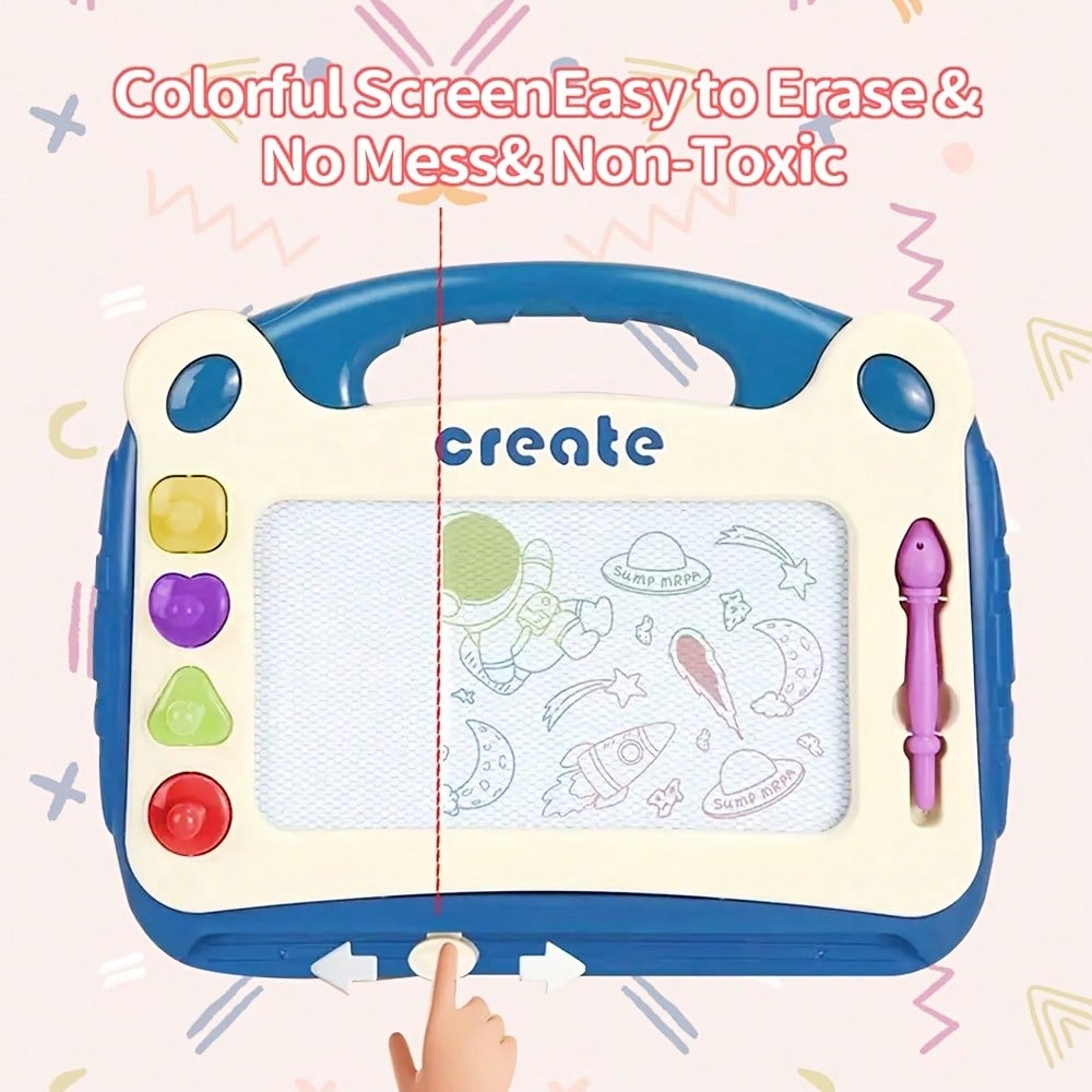 Preschool Magnetic Drawing Board for Kids Ages 3+, Creative Sketching and Shape Practice Toy in Blue, Pink or Green, Birthday and Christmas Gift
