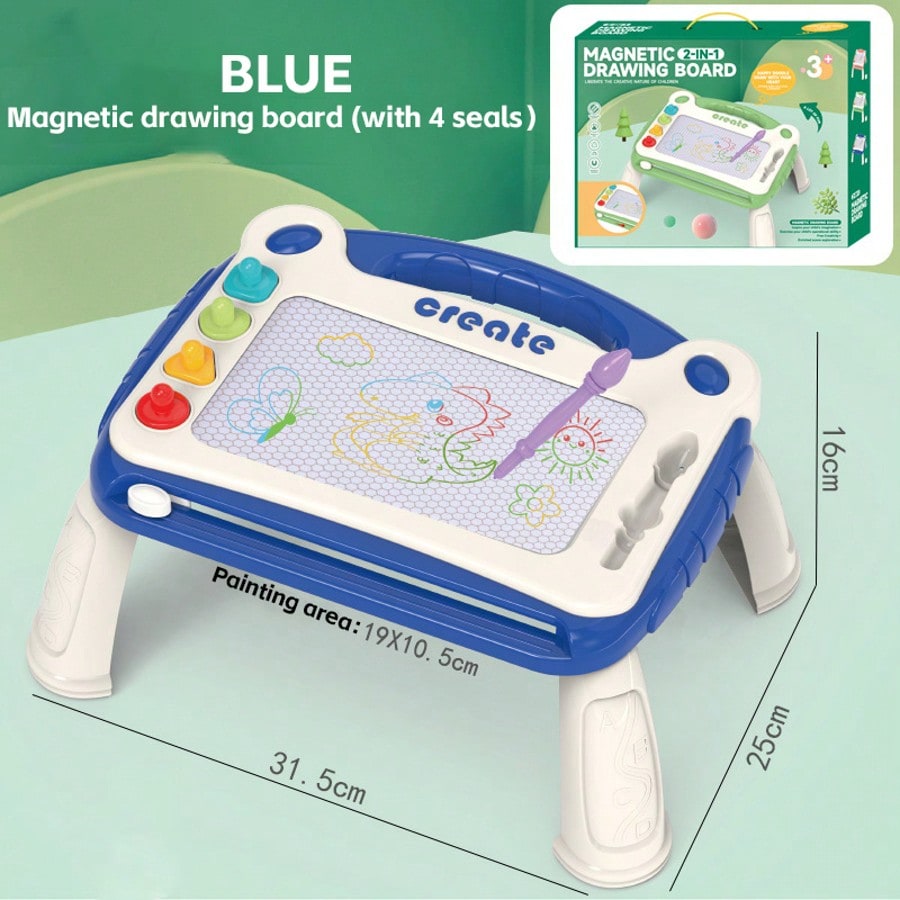 Preschool Magnetic Drawing Board for Kids Ages 3+, Creative Sketching and Shape Practice Toy in Blue, Pink or Green, Birthday and Christmas Gift