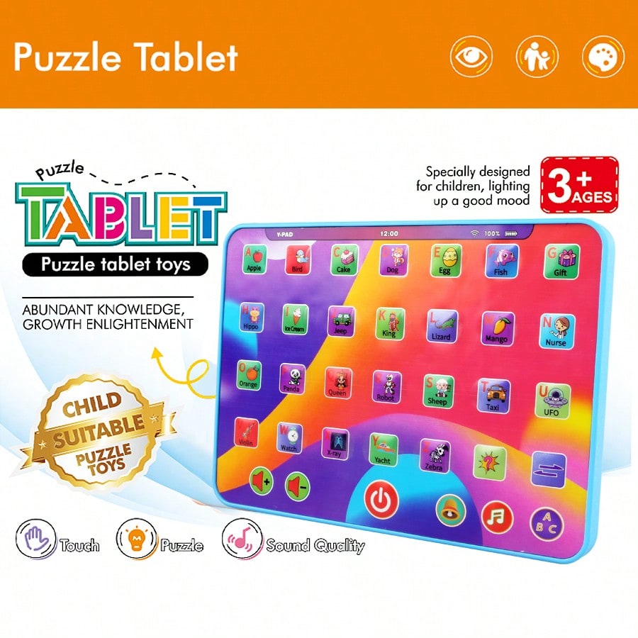 Alphabet Learning Tablet Toy for Ages 3-5, Interactive Letters, Numbers, Colors, Words and Music Preschool Activity Gift for Boys and Girls