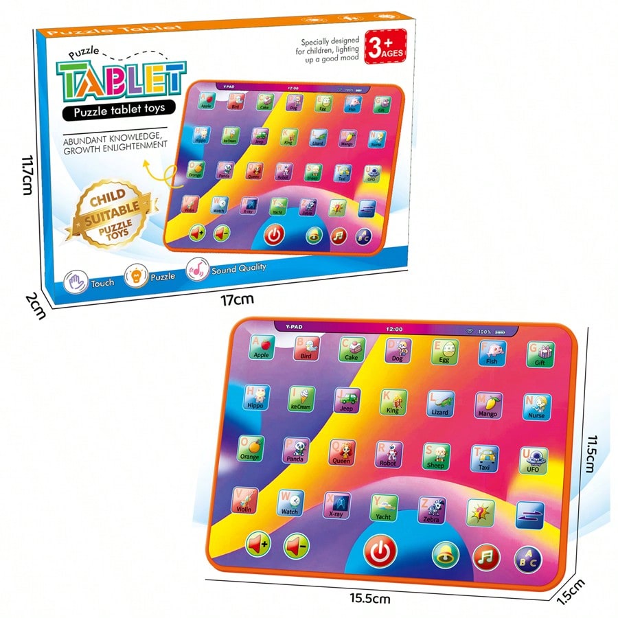Alphabet Learning Tablet Toy for Ages 3-5, Interactive Letters, Numbers, Colors, Words and Music Preschool Activity Gift for Boys and Girls