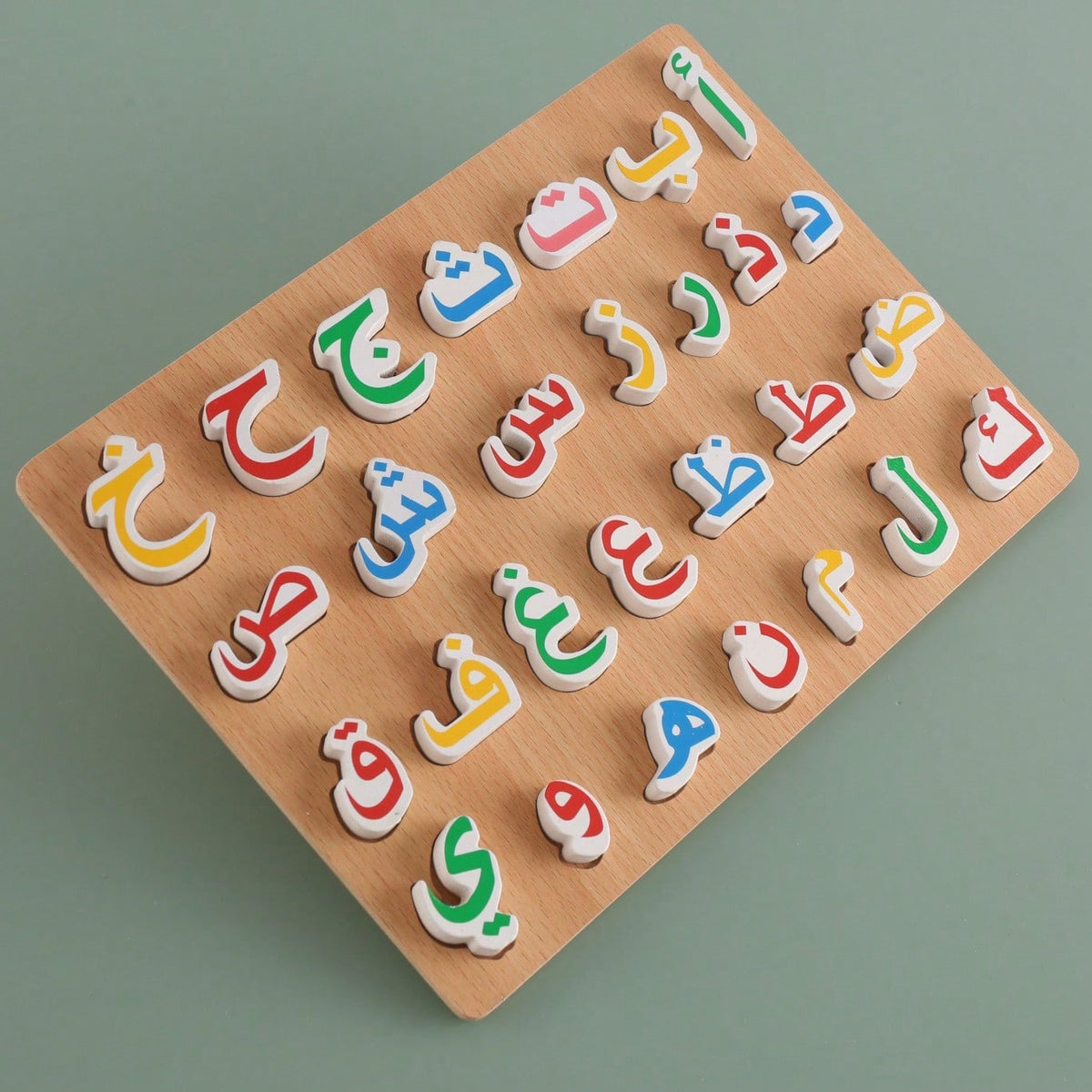 Arabic Alphabet Wooden Puzzle Board for Kids, Multicolor Letter Recognition Learning Toy for Guided Early Education and Home Language Practice