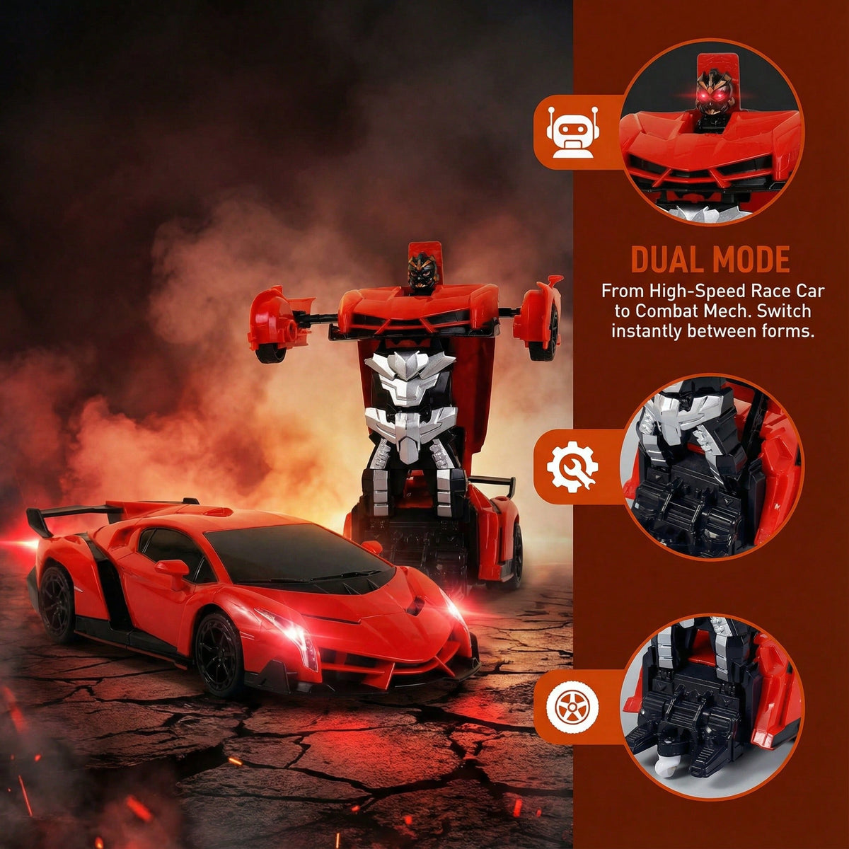 Red Transforming RC Robot Car for Kids Ages 3+, 1:18 Scale Remote Control Vehicle with One-Button Transformation and 360-Degree Drift for Birthday Gifts