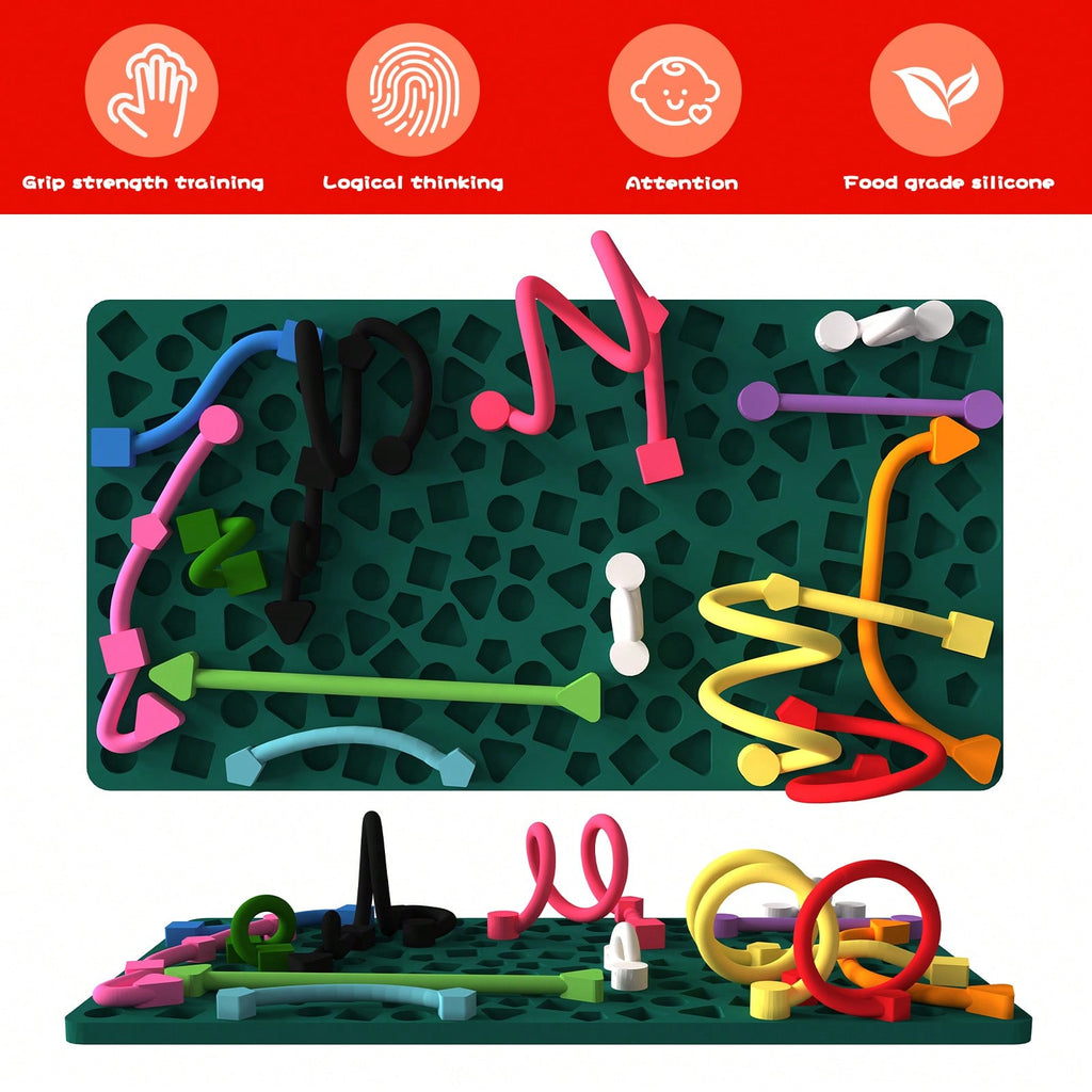 Sensory Activity Board, Quiet Silicone Fidget Toy with Storage Bag for Kids Ages 3+ and Adults, Travel Activities and Desk Breaks