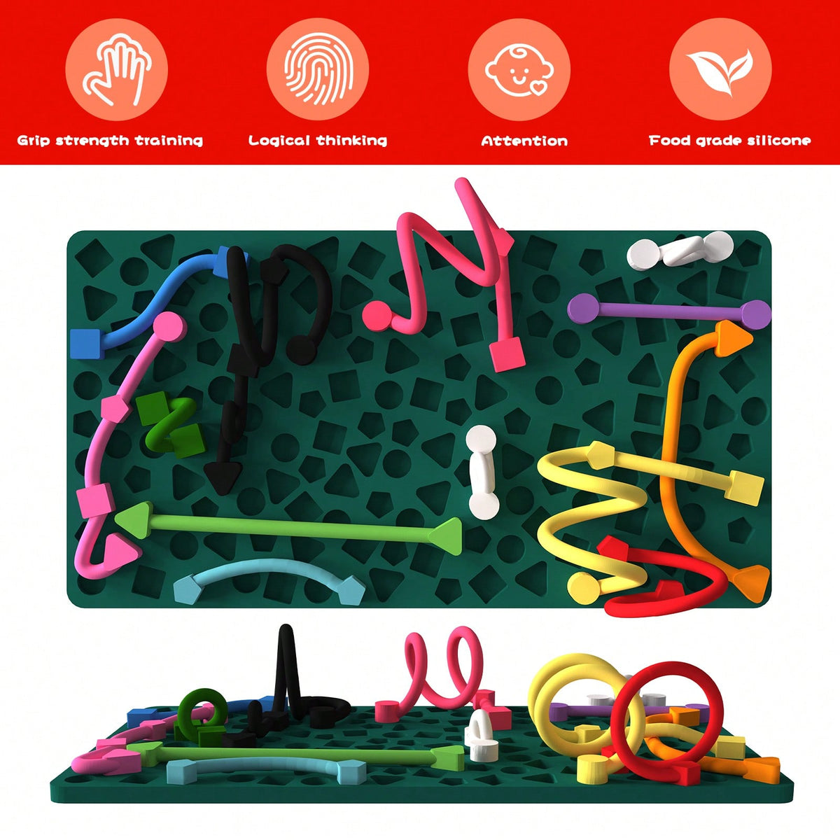 Sensory Activity Board, Quiet Silicone Fidget Toy with Storage Bag for Kids Ages 3+ and Adults, Travel Activities and Desk Breaks