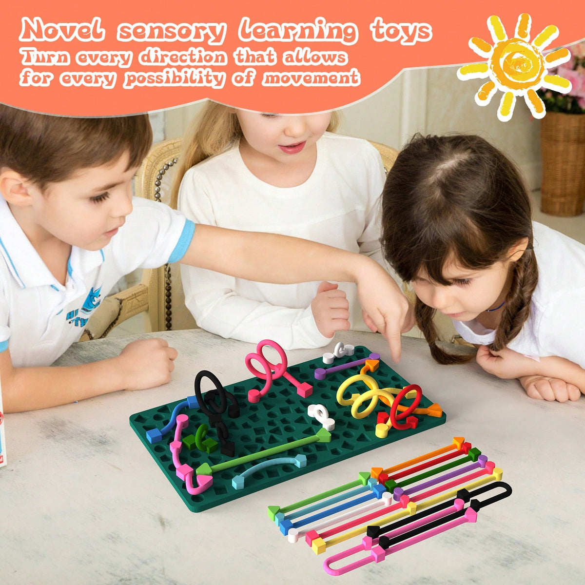 Sensory Activity Board, Quiet Silicone Fidget Toy with Storage Bag for Kids Ages 3+ and Adults, Travel Activities and Desk Breaks