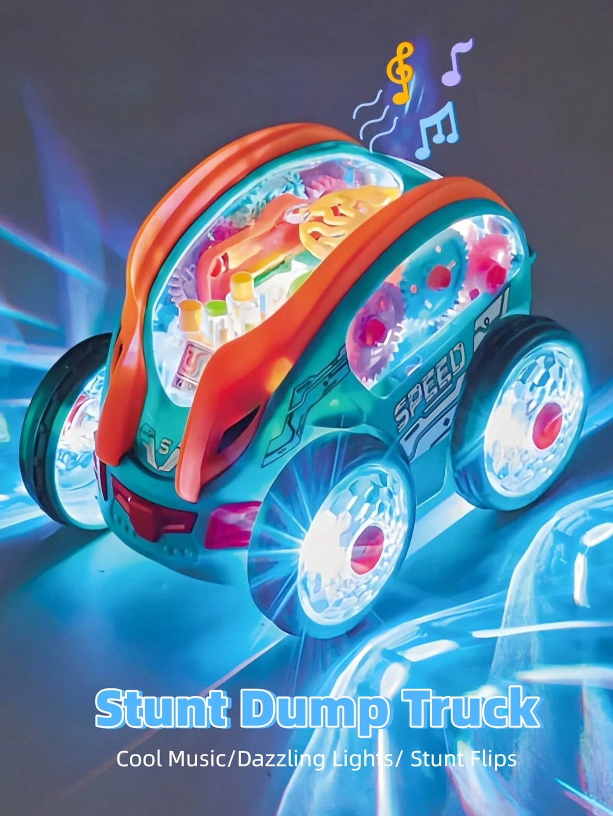 Transparent Gear Toy Car with Glowing Lights, 360° Rotation and Obstacle Avoidance, Colorful Moving Gear Sensory Vehicle for Kids