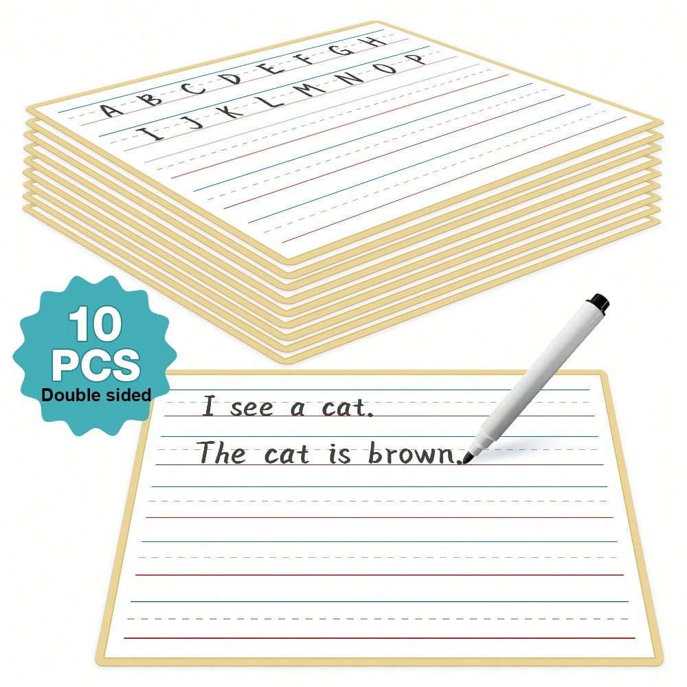 Handwriting Practice Boards for Kids, Double-Sided Dry Erase Lined Writing Cards for ABC Letters, Numbers and Sentences at Home or School